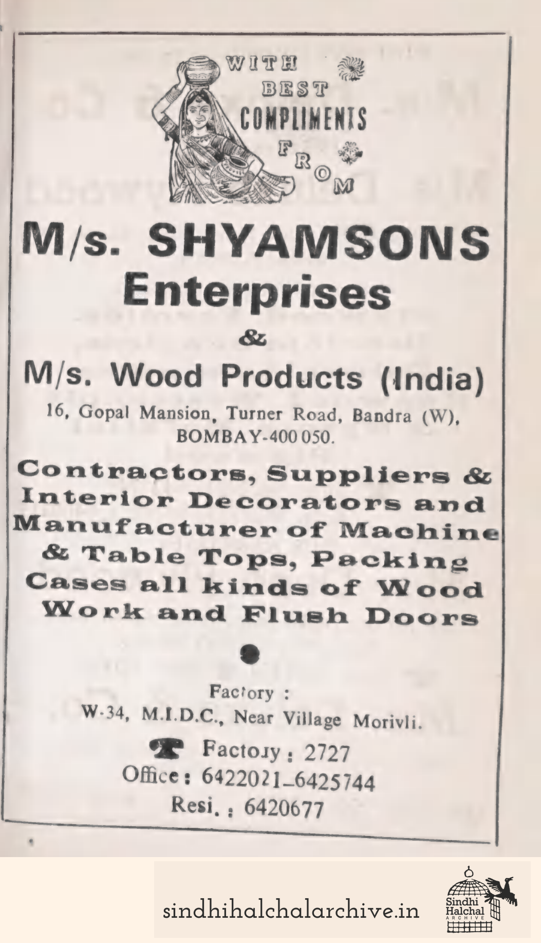 Image of AD M/s. SHYAMSONS Enterprises
&
M/s. Wood Products (India)